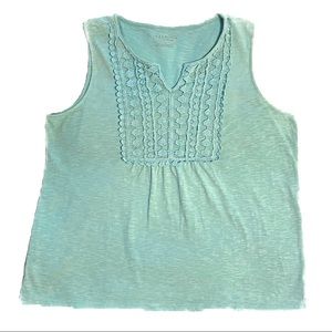 Talbots Blue sleeveless top with embroidery detail